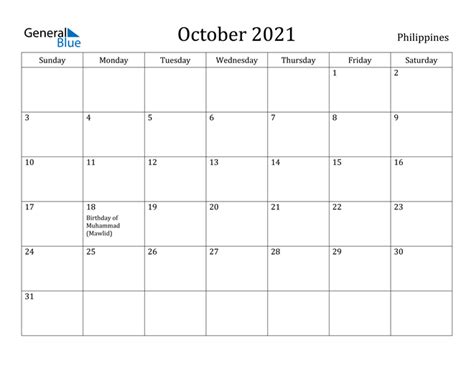 october 2021 holidays philippines|October 2021 Calendar – Philippines .